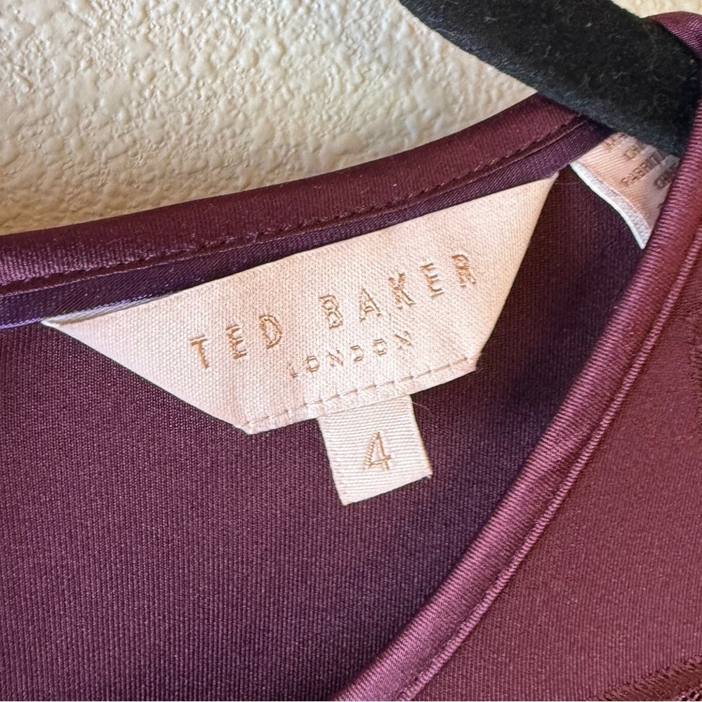 Ted Baker Embroidered Cheskka Dress Burgundy Party Cocktail Women’s Size 10 - Picture 9 of 14